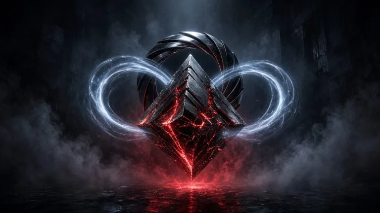 Moody 16:9 RCG gaming thumbnail of a glowing Oldest House shard with camera aperture and infinity loop of astral energy, no text or logos.