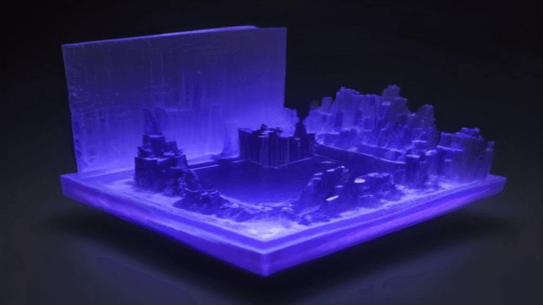 Moody 16:9 RCG gaming thumbnail of crystalline HD-2D diorama tiles under a glowing shard with indigo-gold smoke, no text or logos.