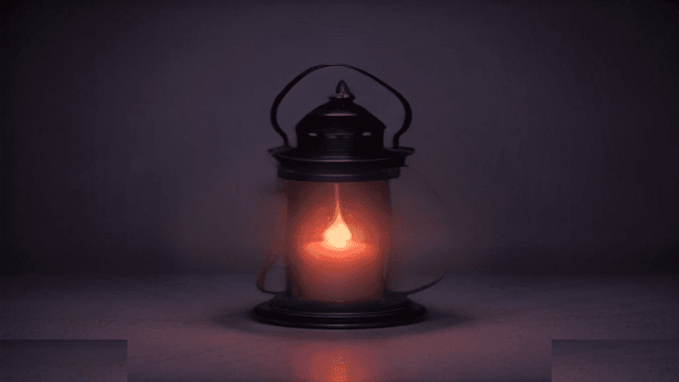 Moody 16:9 RCG comics thumbnail of a blood-red glass mining lantern wrapped in purple crystalline vines and a chrome sheriff star in fog, no text or logos.