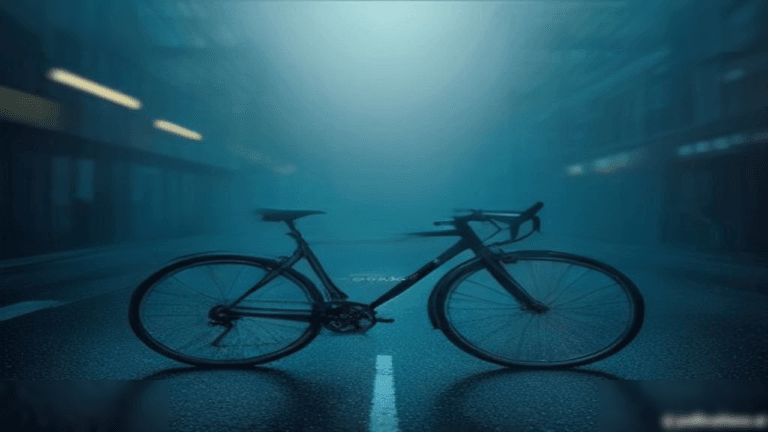 Moody 16:9 RCG gaming thumbnail of a rain-slick CRT midnight-channel TV with delivery bicycle bell, takeout carton, and glowing blank tarot card in amber cyan fog, no text or logos.