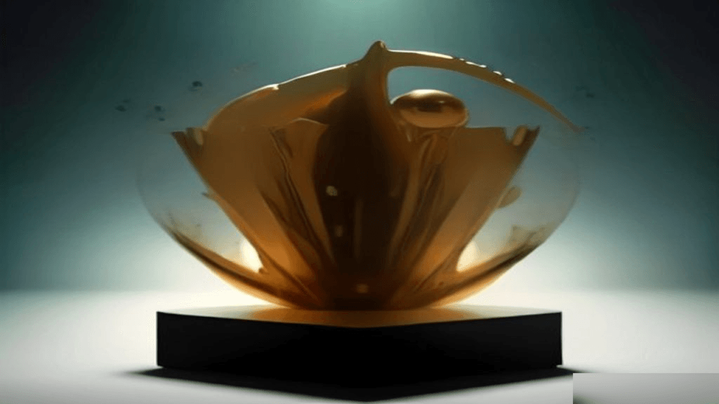 Moody 16:9 RCG gaming thumbnail of a glossy metallic trophy and soft glowing orbs on a reflective dark stage with gold-teal rim light, no text or logos.