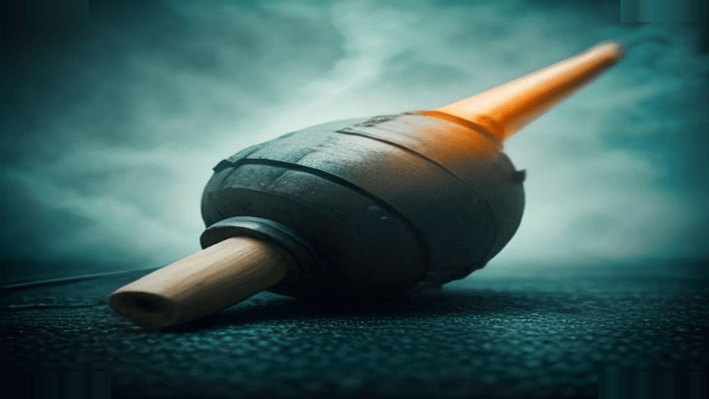 Moody 16:9 RCG gaming thumbnail of a glossy baseball bat and pixel-bloodied walker mask over rain-slick abandoned street asphalt with cyan amber smoke, no text or logos.